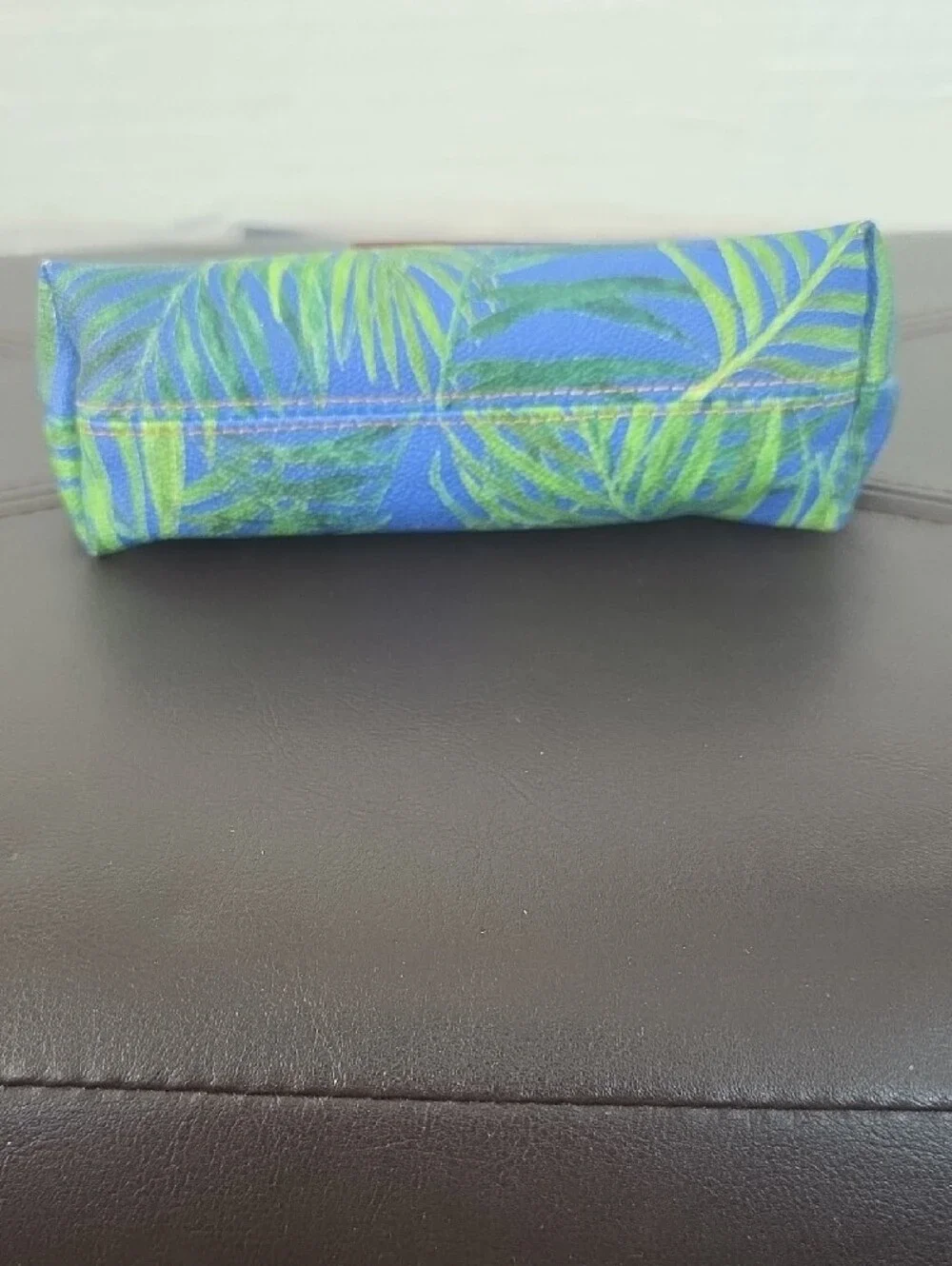 Dooney & Bourke Blue Canvas Leaf Zip Pouch with Green Print